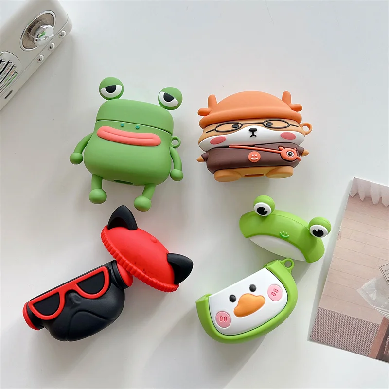 

3D Cartoon Frog Crocodile Silicone Earphone Case For Airpods Pro 2 Bluetooth Headset Soft Cover For Airpods 1 2 3 Charging Box