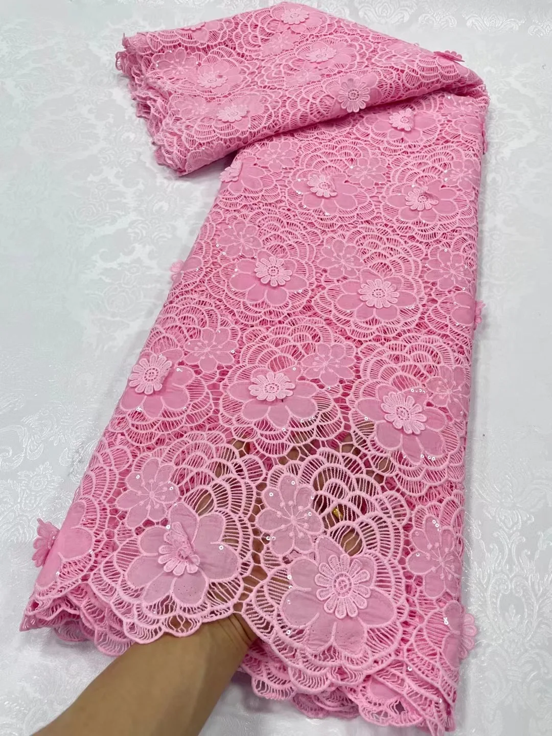 

Розовая французская вуаль с блестками, кружевная ткань 2023, Высококачественная африканская кружевная ткань с аппликацией, нигерийский материал для свадебного платья невесты