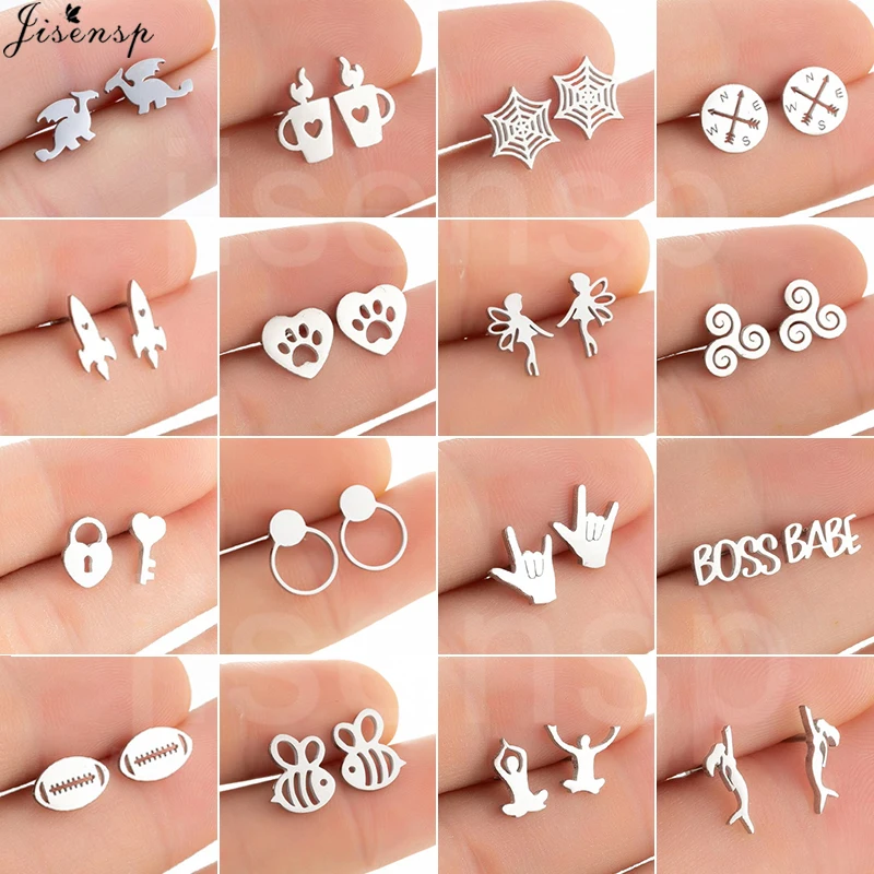 

Mini Stainless Steel Earings Fashion Jewelry Cute Animal Ear Studs Minimalist Lighter Fairy Spider Web Earrings Girls Pendientes