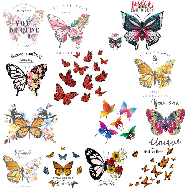 

Fashion Flower Butterfly Patch Clothing Thermoadhesive Patches on Clothes Iron-on Transfers Diy Stickers for T-shirts Applique