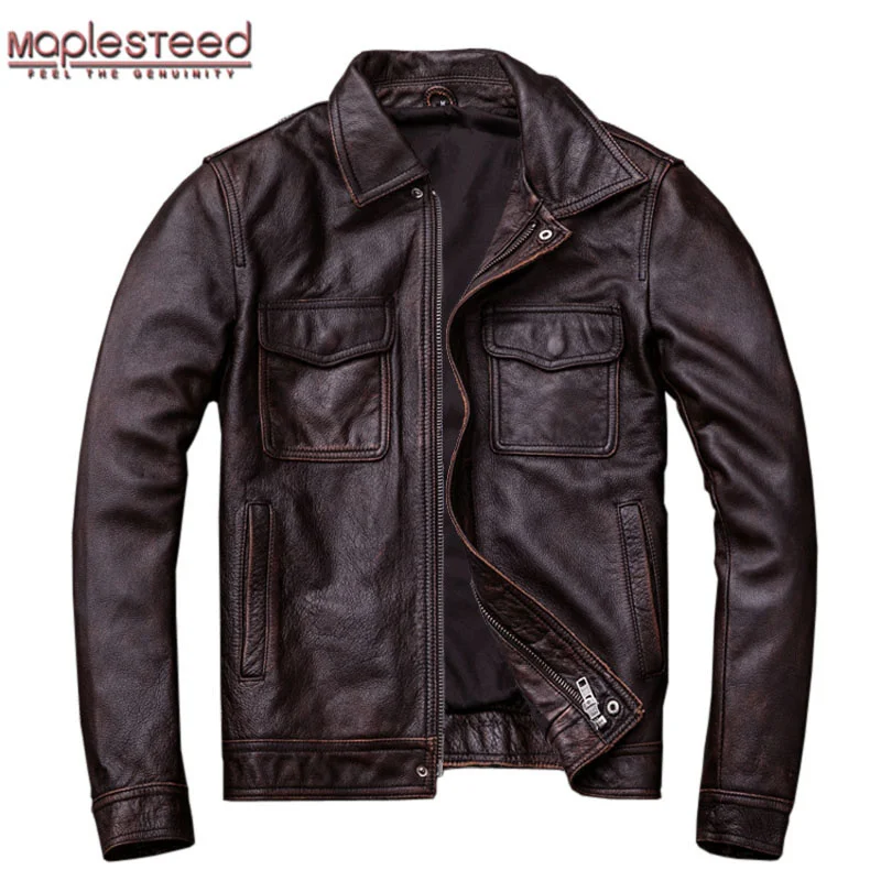 

Vintage Genuine Leather Jacket Men 100% Cowhide Red Brown Black Natural Leather Jackets Man Leather Coat Autumn Clothing M174