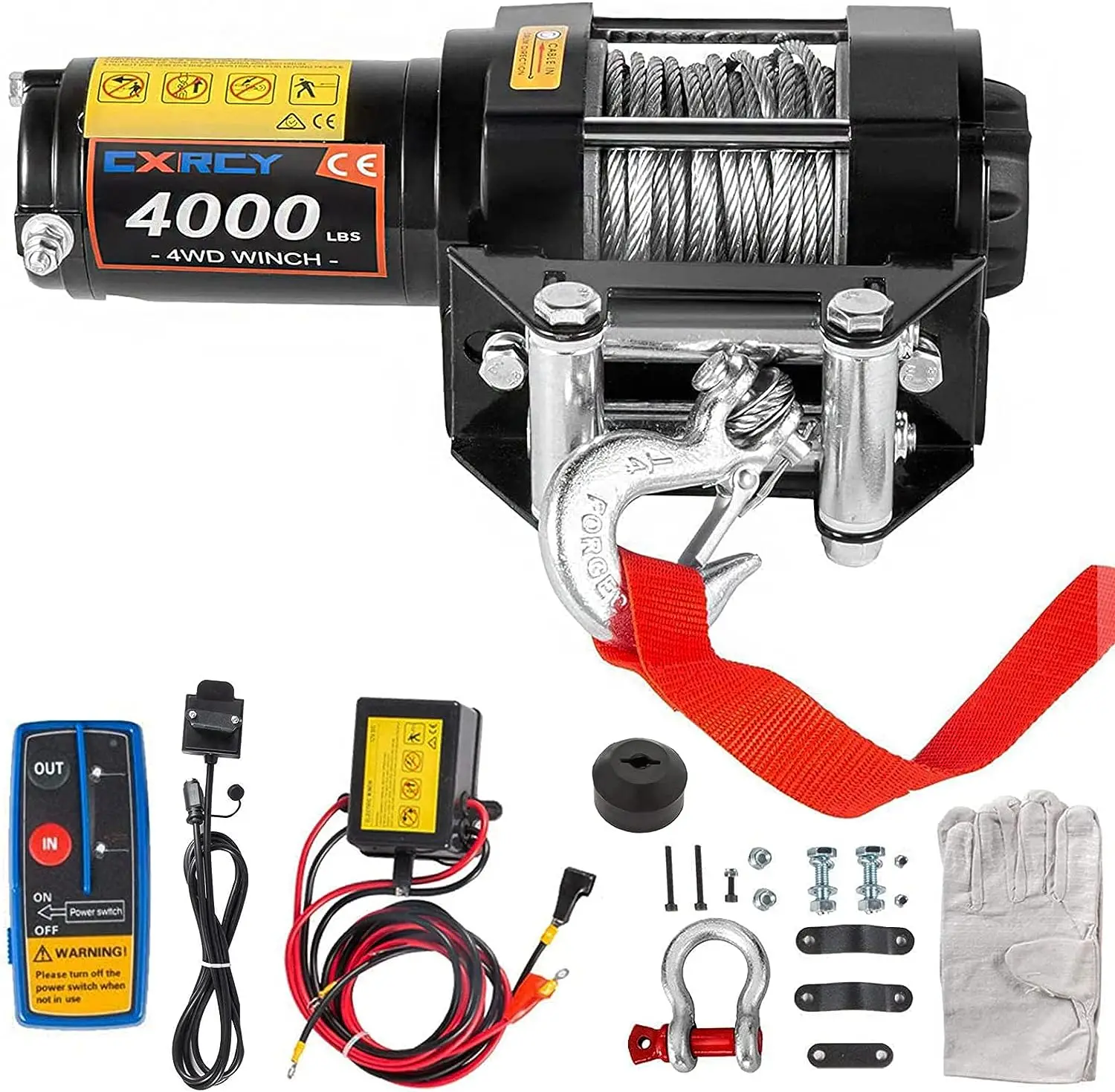 

12V 4000 lbs Winch Kits with 3/16"(4.7mm) Diameter x 32.8'(10m) Length Steel Rope ATV/UTV Winch for Towing Off Road Tra