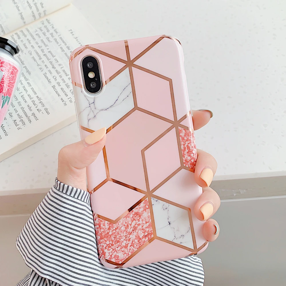 

Plating Geometric Phone Case For iPhone 13 Pro Max 11 12 Pro Max XR XS Max 7 8 Plus X Soft Marble Phone Back Cover Cases
