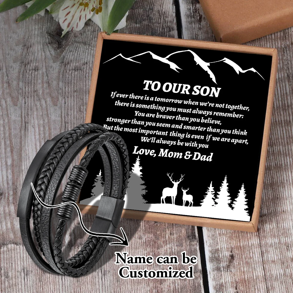 

Saj3006 Mom And Dad To My Son Name Can Be Customized Card text Pendants, Hand Bracelet, Men's Jewelry