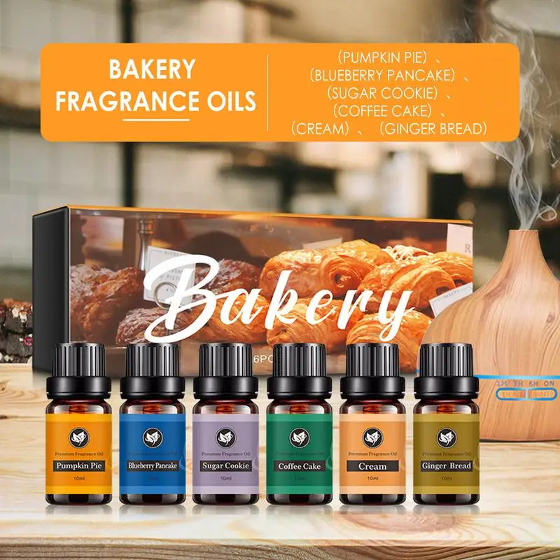 

6PCS Gift Set Bakery Premium Fragrance Oil 10ml Diffuser Humidifier Essential Oils Gingerbread Cupcake Berry Coffee Pumpkin Pie