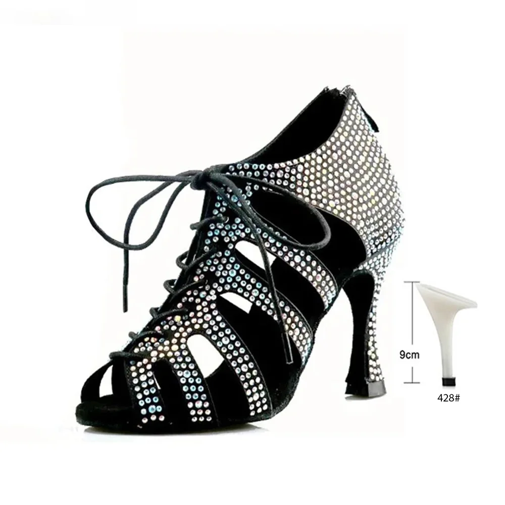 Fashion Ballroom Dance Latin Tango Shoes Women Soft Bottom High Heel Women Stable Tricolor Latin Dance Boots Pointe Shoes