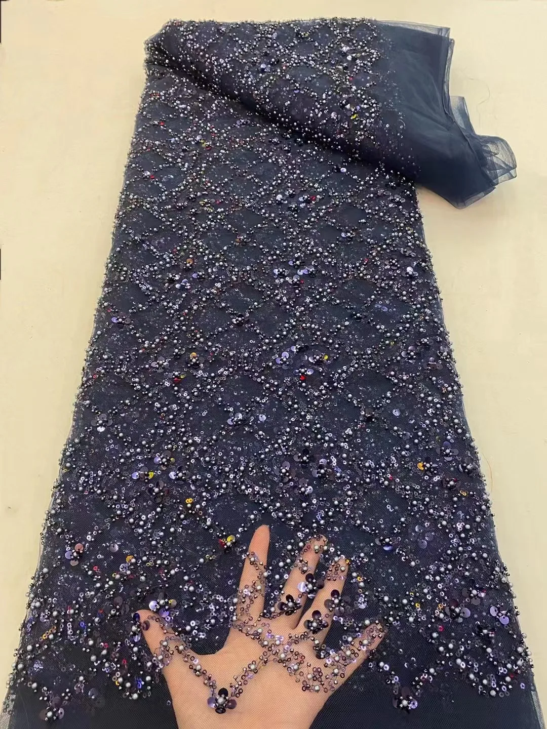 Синяя африканская кружевная ткань с кристаллами 2022 Высококачественная вышивка