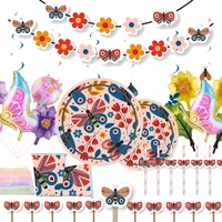 pink butterfly foil balloons ladybug birthday party decoration disposable tableware plate cake topper cute baby shower decor