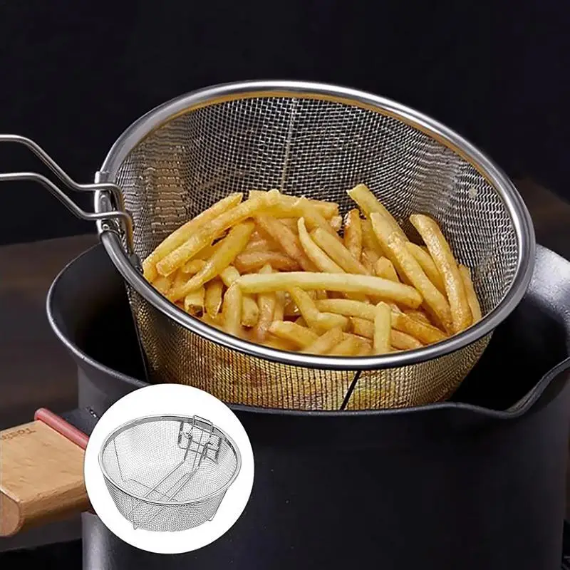 

Stainless Steel Fry Baskets With Handle Deep Fryer Strainer Stainless Steel Blanching Basket Deep Fryer Skimmer For Kitchen | H
