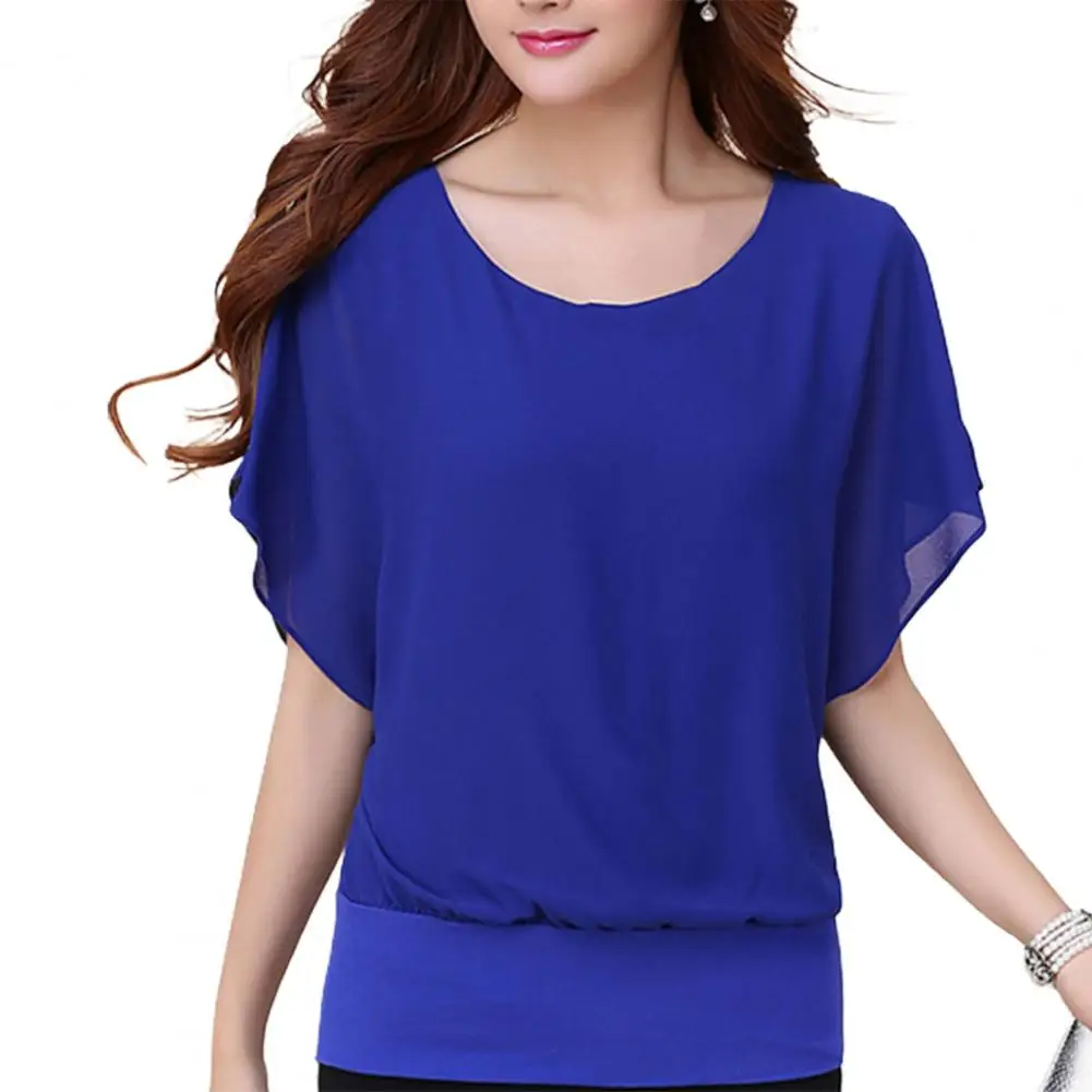 

Chic Women T-shirt See-through Loose Summer Blouse Batwing Sleeve Women T-shirt