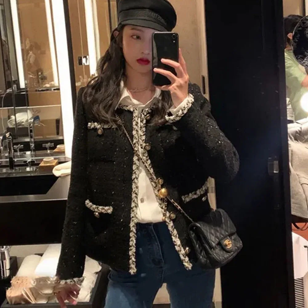 

Casual High Quality Warm Overcoat Fashion Tweed Coats With Two Pockets 2022 Women Pink Plaid Wool Tweed Elegant Coat Jacket