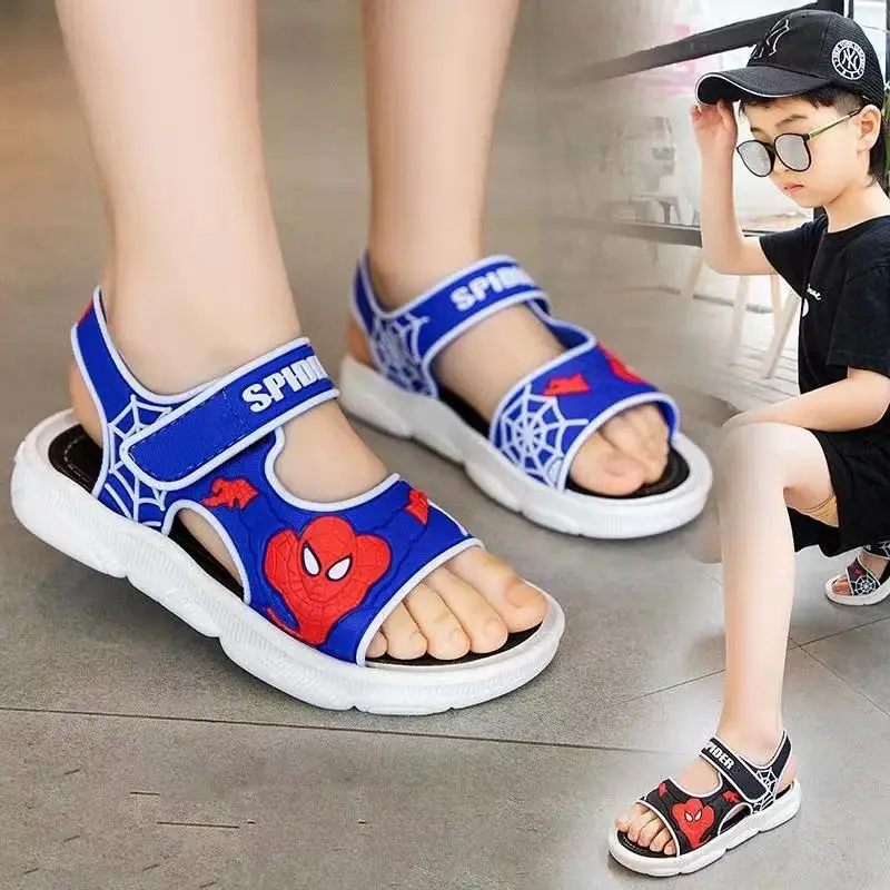 

Summer Kid Shoes Cartoon Spiderman Baby Boy Sandals Casual Anti-slip Children Sandals Soft Beach Shoes Blue Infantil EUR