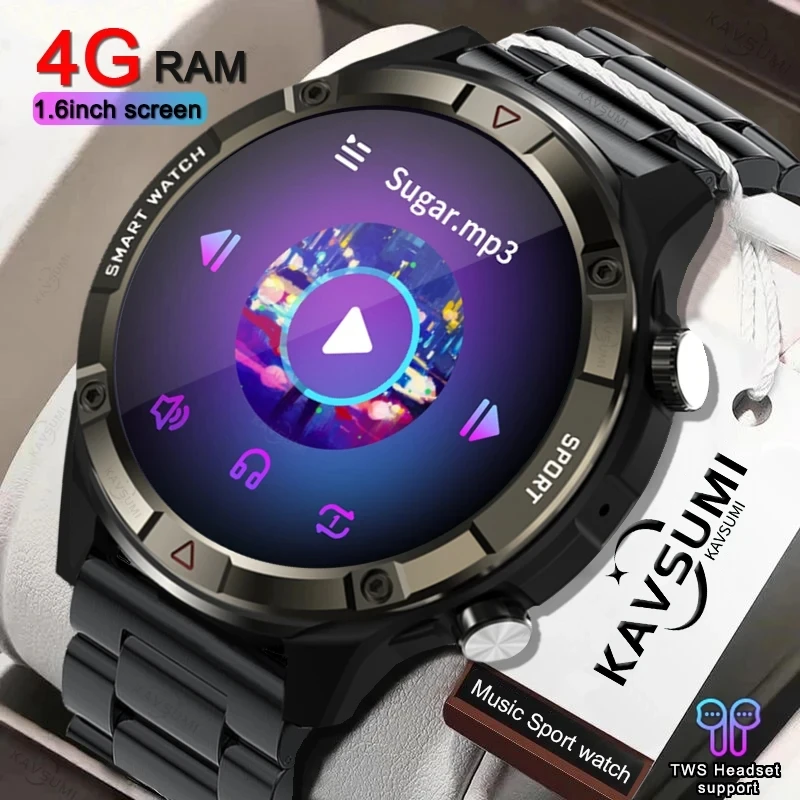 

New Smart Watch Mens 4G Memory Local Music Player 454*454 AMOLED Screen Bluetooth Call Sports Man Smartwatch For Samsung Huawei