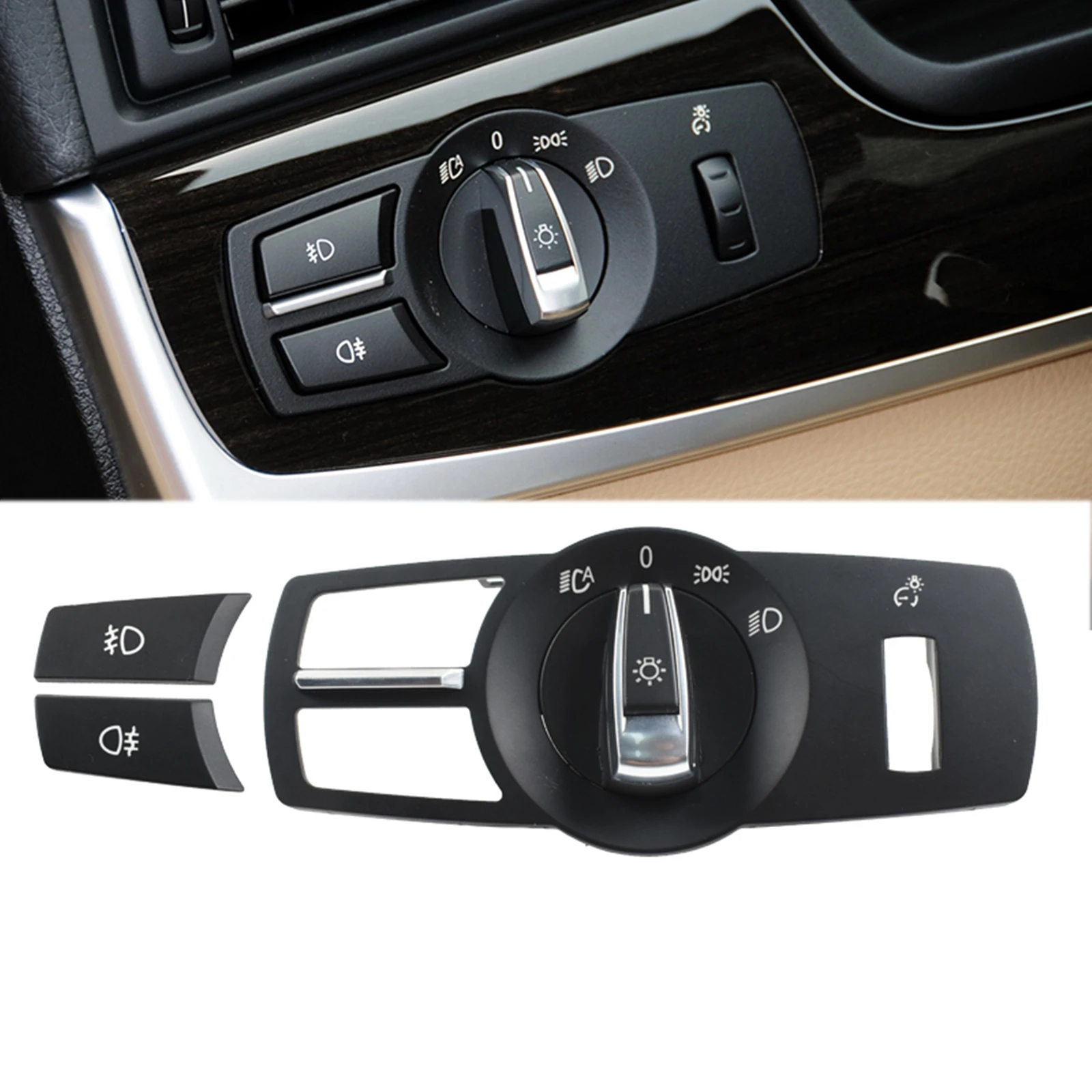 

4pcs/Set Kit For BMW 5 Series GT 535 Car Headlight Headlamp Control Switch Panel+Button+Key Knob Black Advance Version