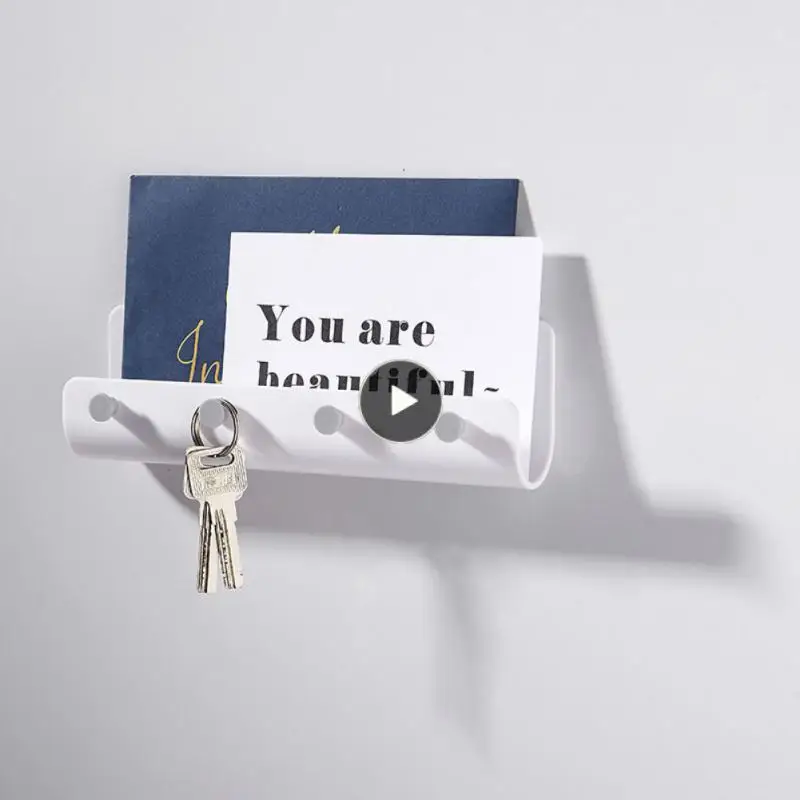 

Door Hanging Key Rack 4 Hooks Wall Shelf Sundries Storage Box Prateleira Hanger Organizer Key Rack Multifunction Mail Holder
