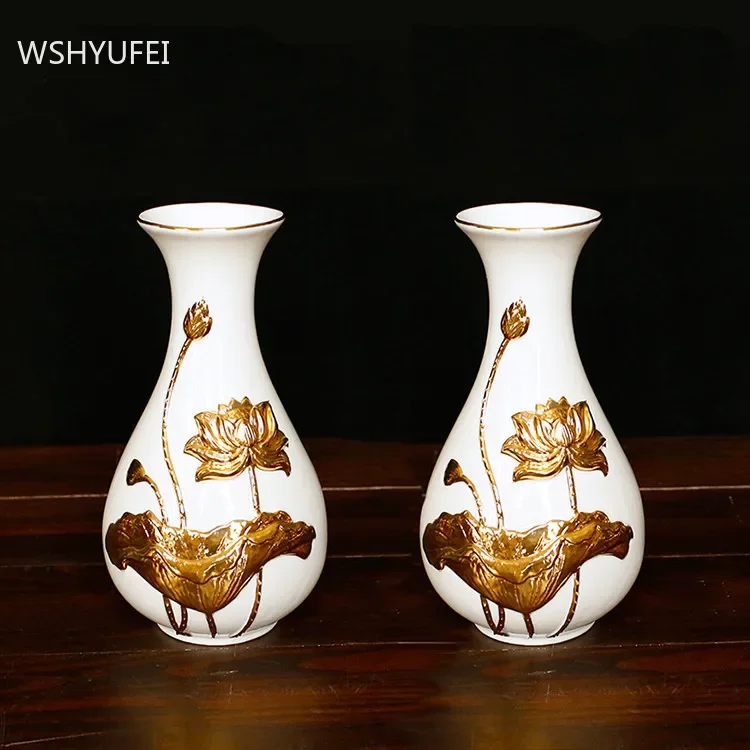 Керамическая ваза с золотыми цветами лотоса домашняя Настольная Ваза Декор зал