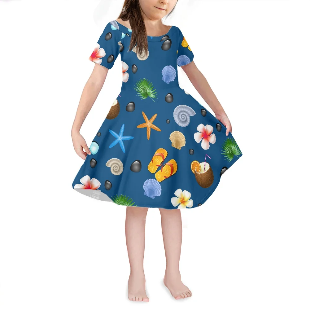 

Kids High Quality Dress Polynesian Hawaiian Tribe Ocean Tropical Flower Style Toddler Girls Short Sleeves Casual Outfits Dress