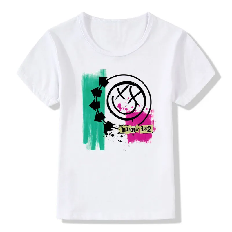 Boys&Girls Print Blink 182 Rock Band Smiley Face Funny T-shirt Children Fashion T shirt Kids Casual Tops Baby Clothes,Drop Ship