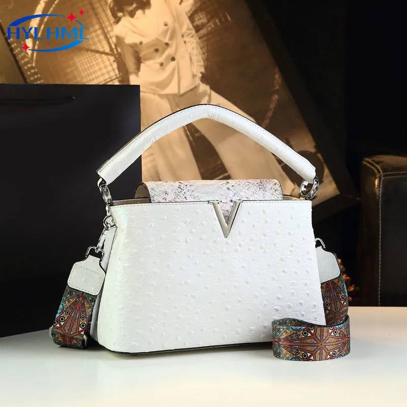 2024 новые женские сумки из страусиной кожи роскошные модные с широким плечевым