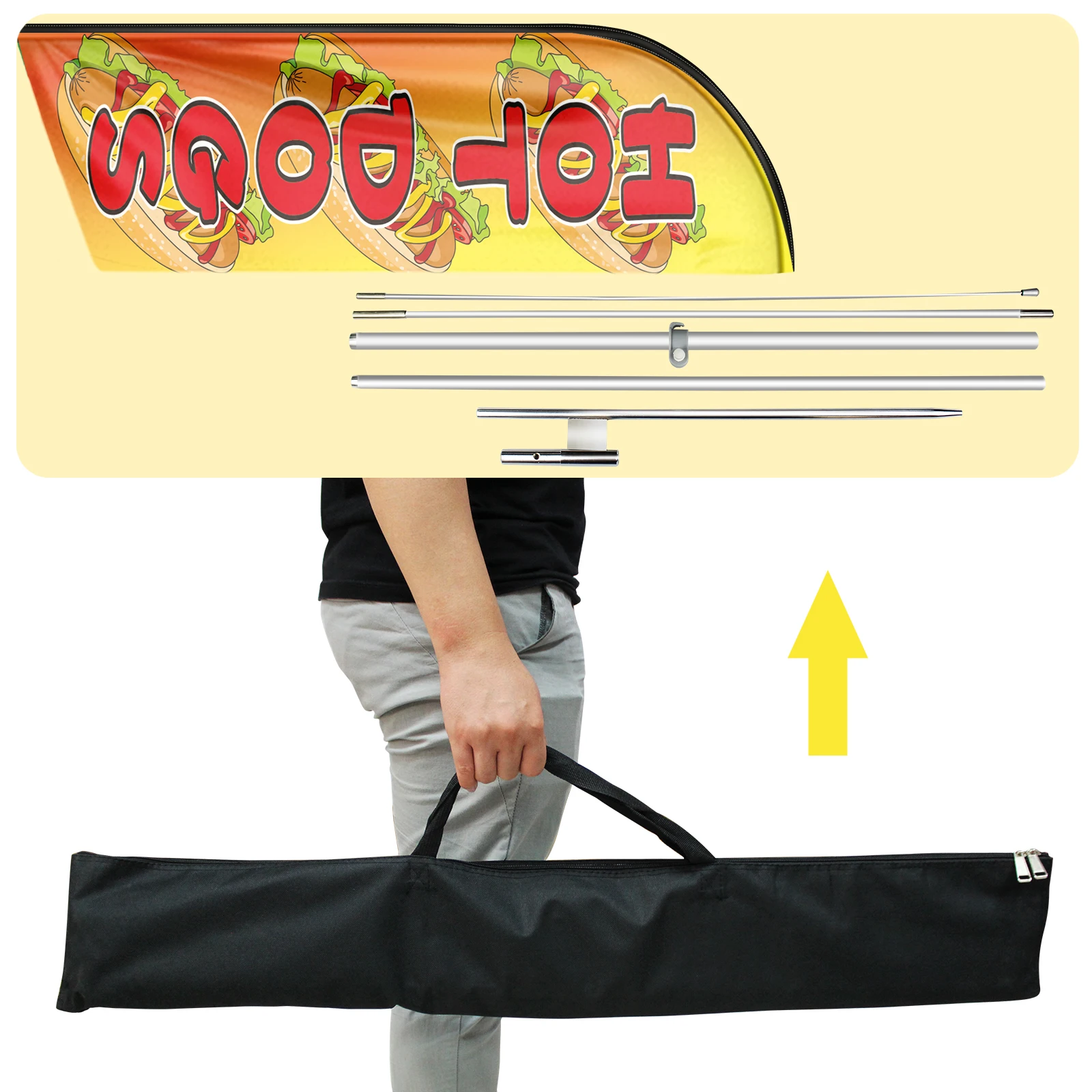 Hot Dog Promotional Food Feather Advertising Flag Set Customized Flying Printed Business Banner Decoration 8.2Ft✖2.1Ft Carry Bag images - 6