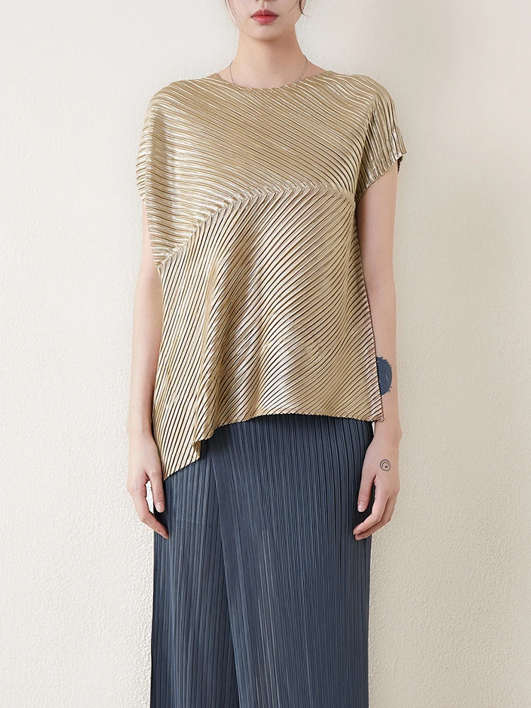 Женская плиссированная футболка GVUW модный свободный нишевый дизайн с круглым