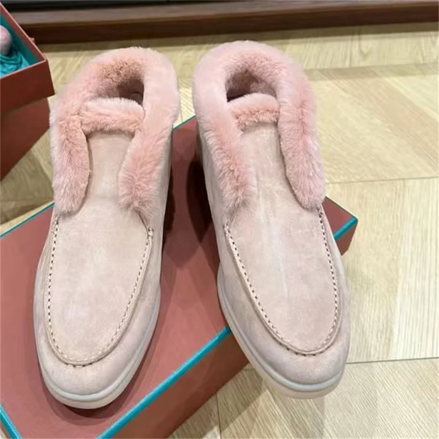 Меховые Лоферы для женщин и мужчин высокие натуральная кожа бархатная теплая