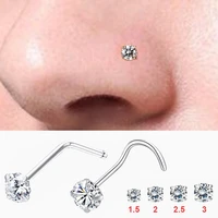1pc zircon nose stud l shape curved nostril piercing ring stainless steel nose septum piercing studs hook men women body jewelry