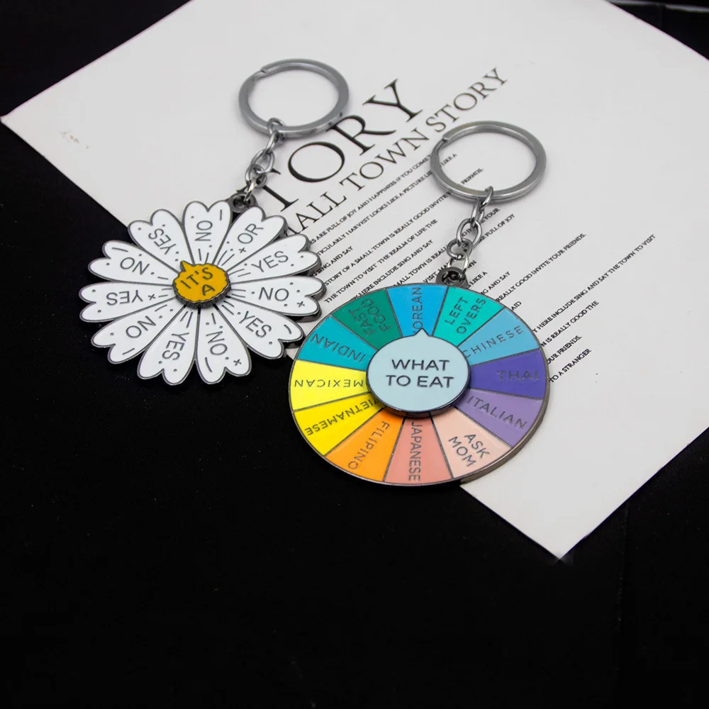 

New Fashion Jewellery Creative Rotating Wheel Disc Keychain Alloy Love Forever Enamel Flower Rainbow Turntable Badge Accessory