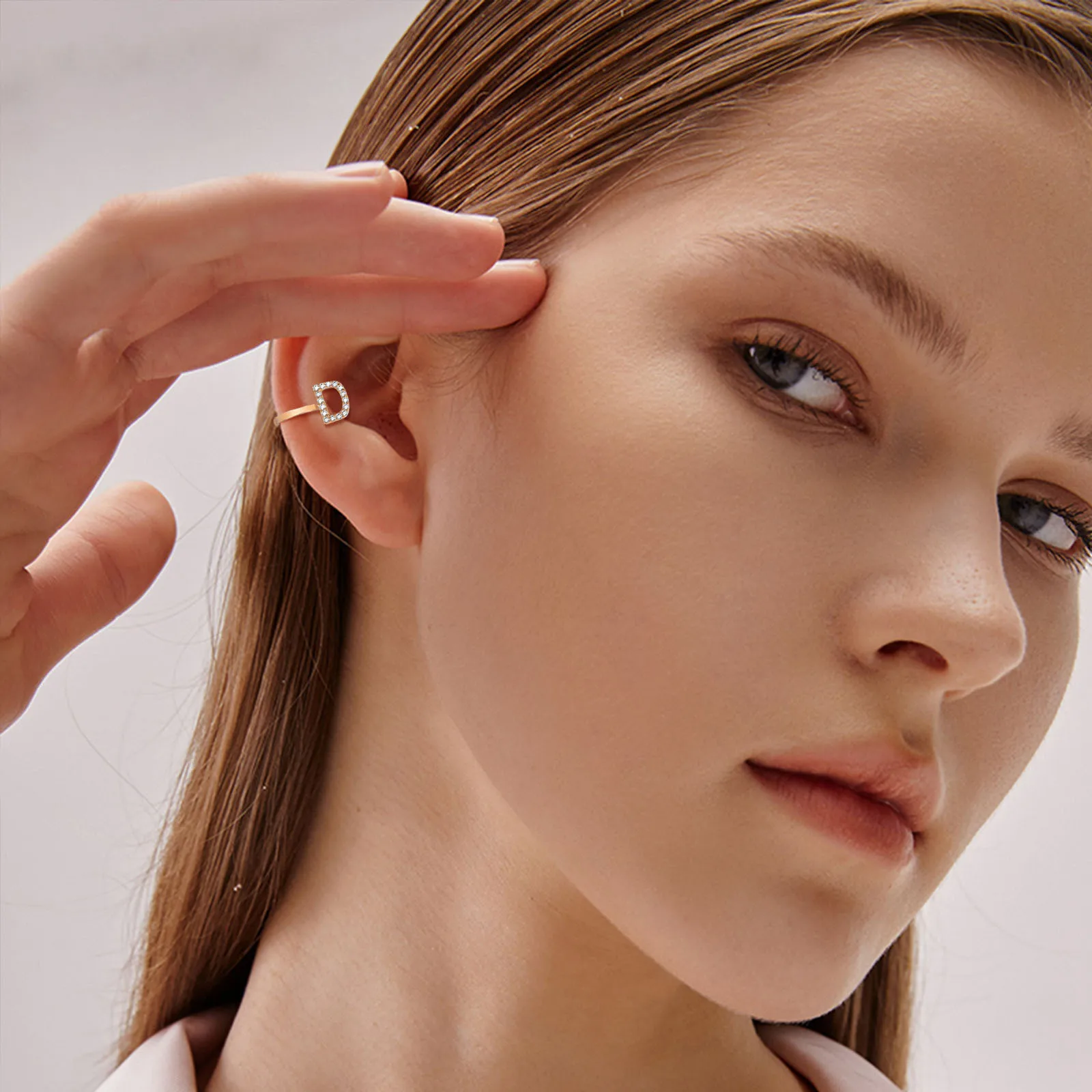 Vnox 1 Piece Bling CZ Stone Letter A to Z Ear Clips for Women Girls Party Gifts Jewelry Rose Gold Color Metal Accessories - купить по