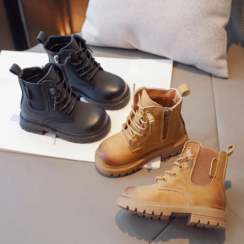 

CAPSELLA KIDS Boys Spring Autumn Breathable Ankle Boots High Shoes Children Girls Side Zip Fashion Work Boots Size 26-36