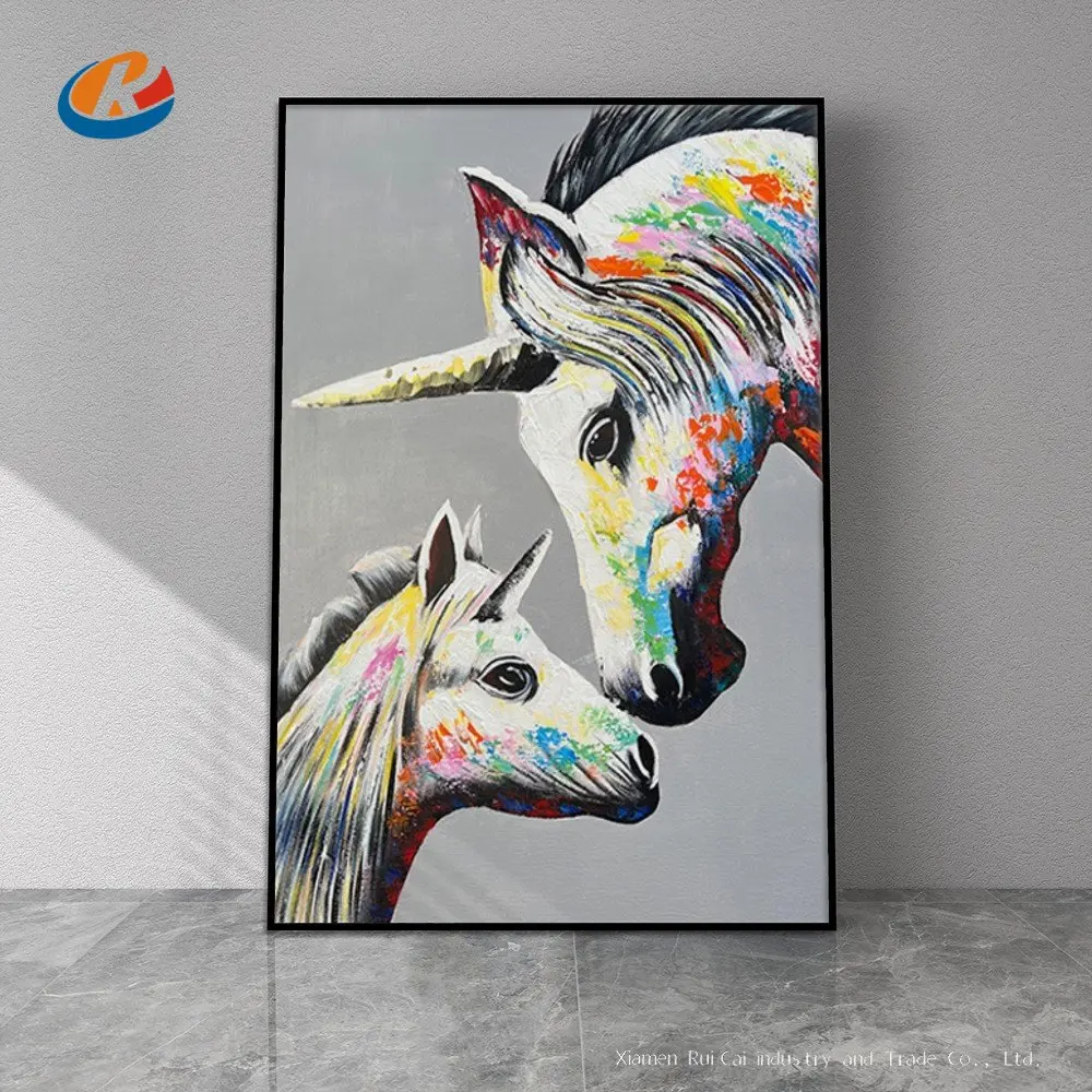 

Абстрактная животная Пегаса для детской комнаты картина маслом без рамки ручная работа на холсте висячая для гостиной столовой Настенная Д...