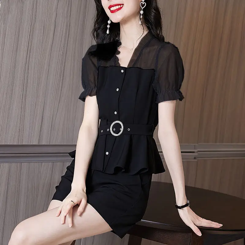 

Women's Summer Clothes Outfits Matching Two Piece Sets Casual Shorts Tops Fashion Suit Office Shirts for Women J518