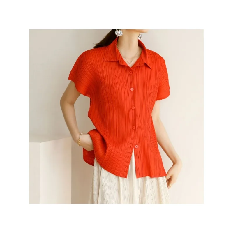 Женская однотонная плиссированная рубашка Miyake повседневная однобортная блузка