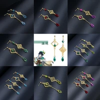 genshin impact eye of god 7 element earrings venti xiao hu tao zhongli cosplay drop earrings for women jewelry gift