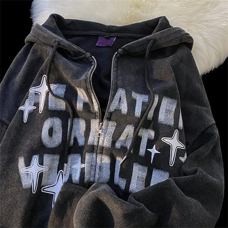 

Y2k Fashion Shirt Letter Printing Black Handsome Hoodie Women's Couple Oversized Jacket Gothic Hoodie Sportsjacket Teen Clothes