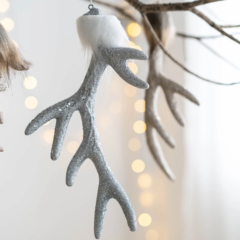 

Рождественские Креативные украшения, имитация рогов, серебряные, шампанское, олень, лось, рог, подвеска на рождественскую елку для вечеринки