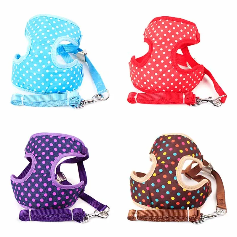 

Pet Dog Harness Colorful Dot Vest with Collar Breathable Nylon Mesh Harness Nylon Leash Strap Belt for Puppy Dog Cat Accessories