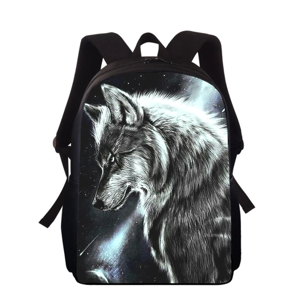 fierce Wolf 15” 3D Print Kids Backpack Primary School Bags for Boys Girls Back Pack Students School Book Bags