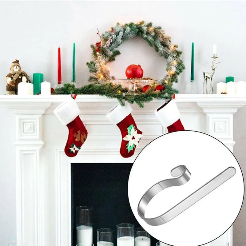 

Christmas Stocking Holders Metal Mantel Stockings Hangers Shelf Fireplace Grips Xmas Gift Golden Jewelry Hook Clips