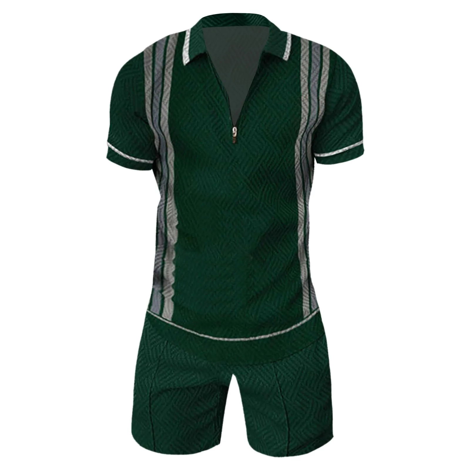 Male Hawaiian 2 Piece Set Lapel Collar Stripe Print Polo Shirt Tracksuit Loose Shorts Men Sets Ensemble Homme Conjuntos New