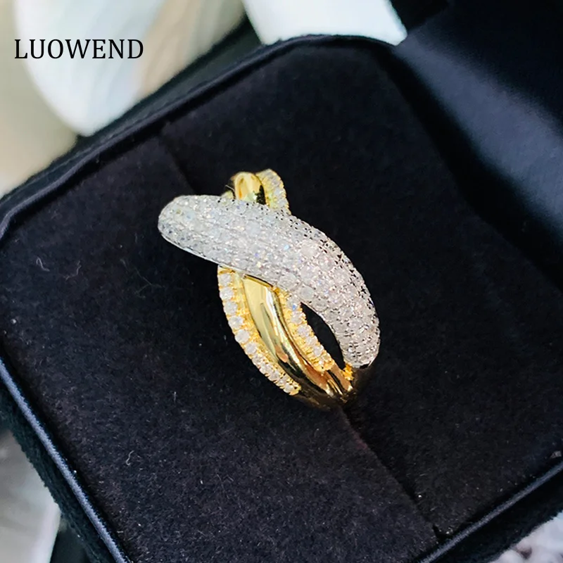 LUOWEND 18K кольца из желтого золота, настоящие натуральные бриллианты, модные обручальные кольца в форме Креста для женщин, помолвка