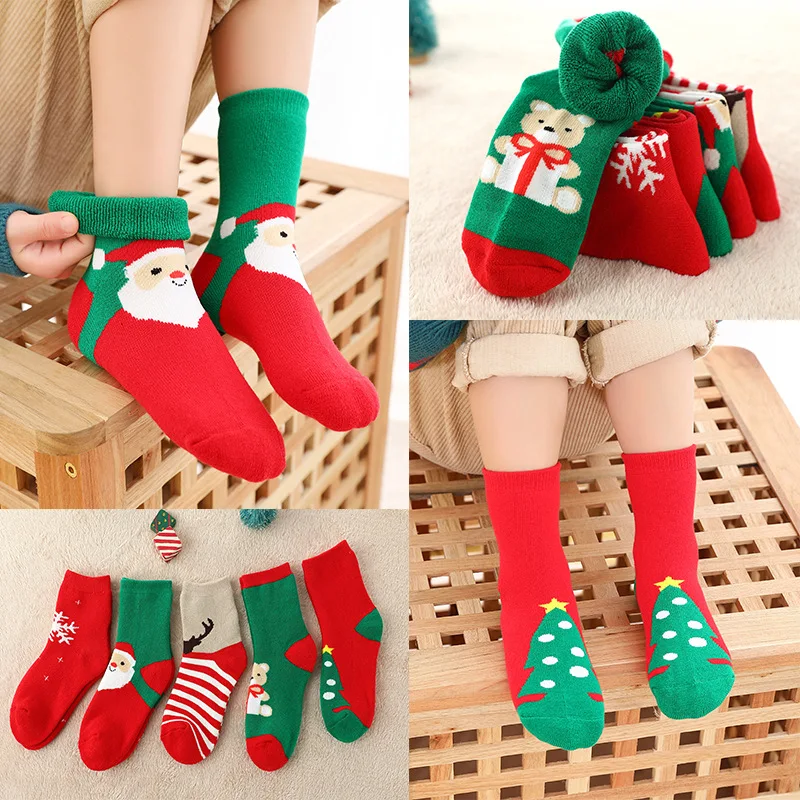 Купи Kids Children's Socks for Girls Boys Thicken Cotton Toddlers Baby Christmas Socks for Kids Infant Short Terry Socks Clothing за 295 рублей в магазине AliExpress