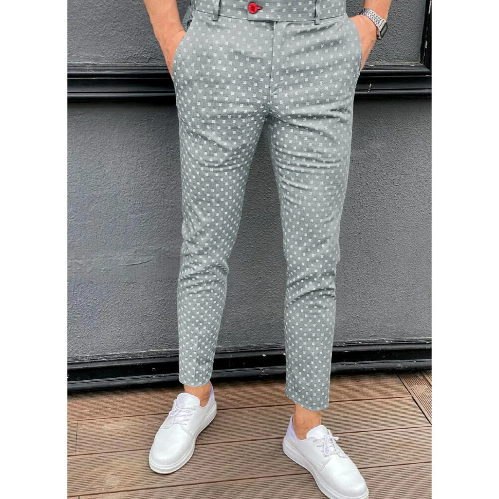 New Vintage Trousers Men Fashion Business Casual Pencil Pants Formal Social Clothes Street Wear Floral Printed Male Trousers Hot