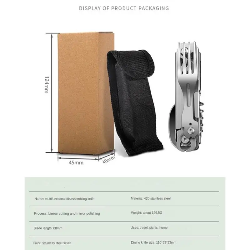 Портативная вилка-ложка из нержавеющей стали 420 для выживания на природе