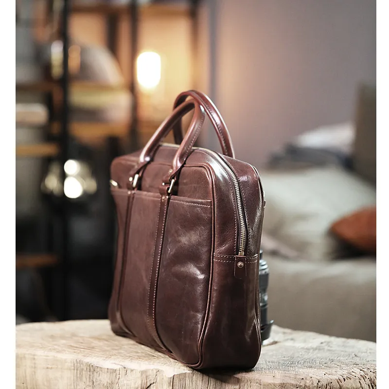 High-quality genuine leather men's briefcase business luxury real cowhide laptop handbag designer simple fashion messenger bag