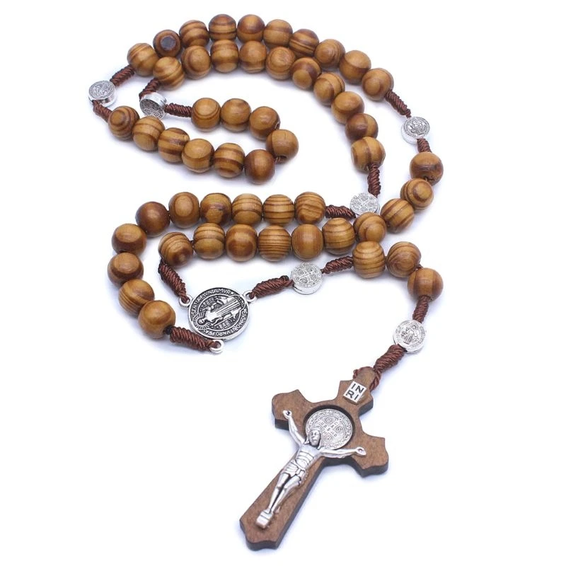 

2022 New Rosary Cross Necklace Religious Prayer Chaplet String Men Hanging Pendant for Adult Male Healthy Good Luck Blessing