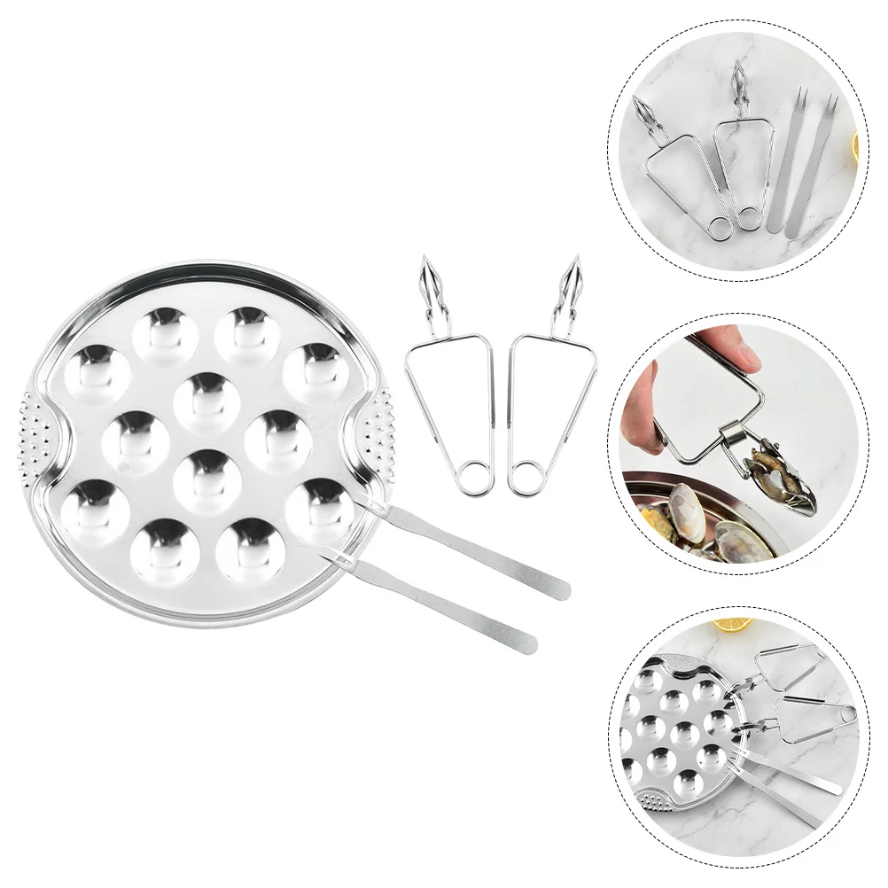 

Baked Snail Tableware Stainless Steel Baking Pans Serving Dishes Appetizer Tongs Escargot Footed Plate Useful