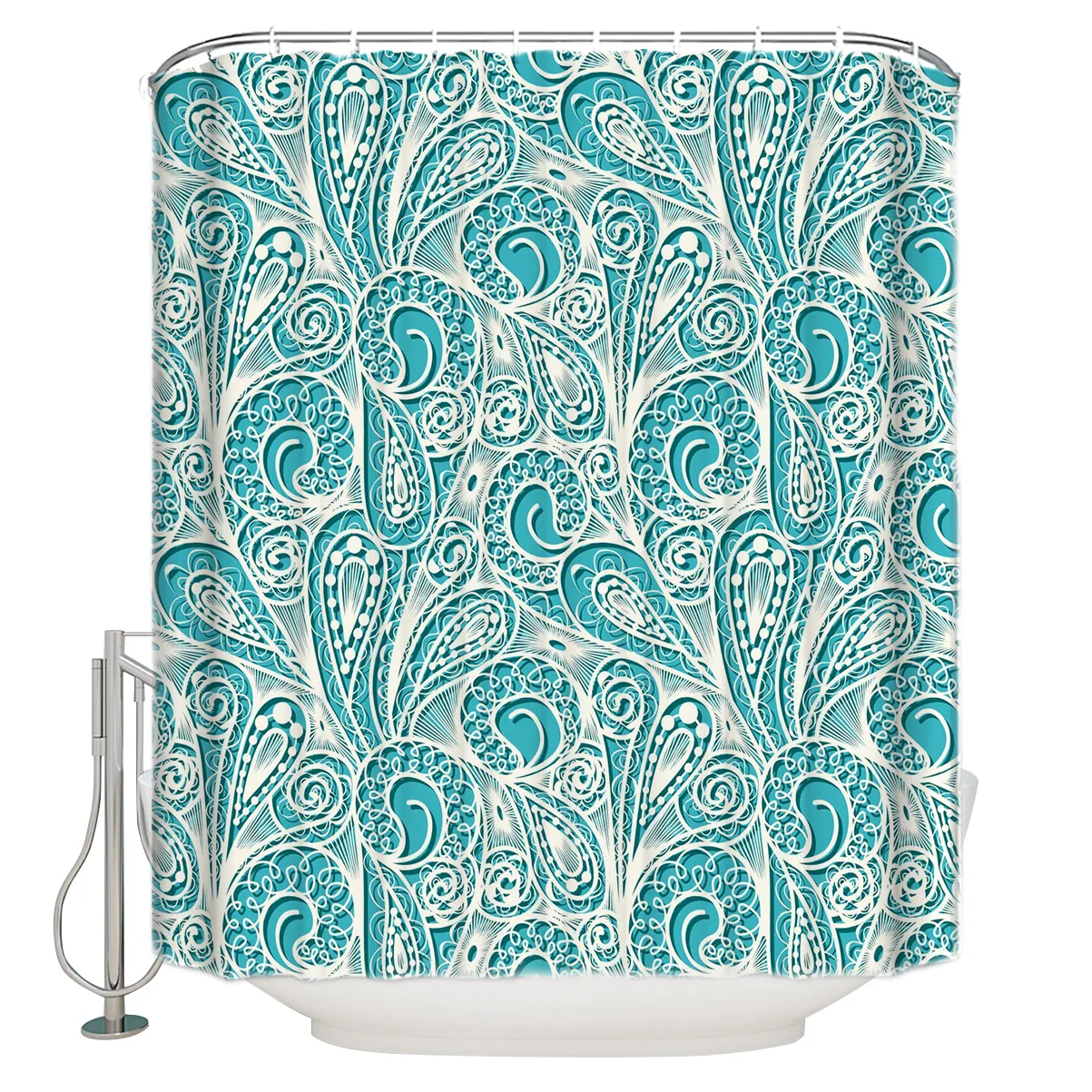 

Flower Blue Green Art Plant Shower Curtain Eco-Friendly Bath Curtain with Hooks Polyester Waterproof Curtain Bathroom Decor