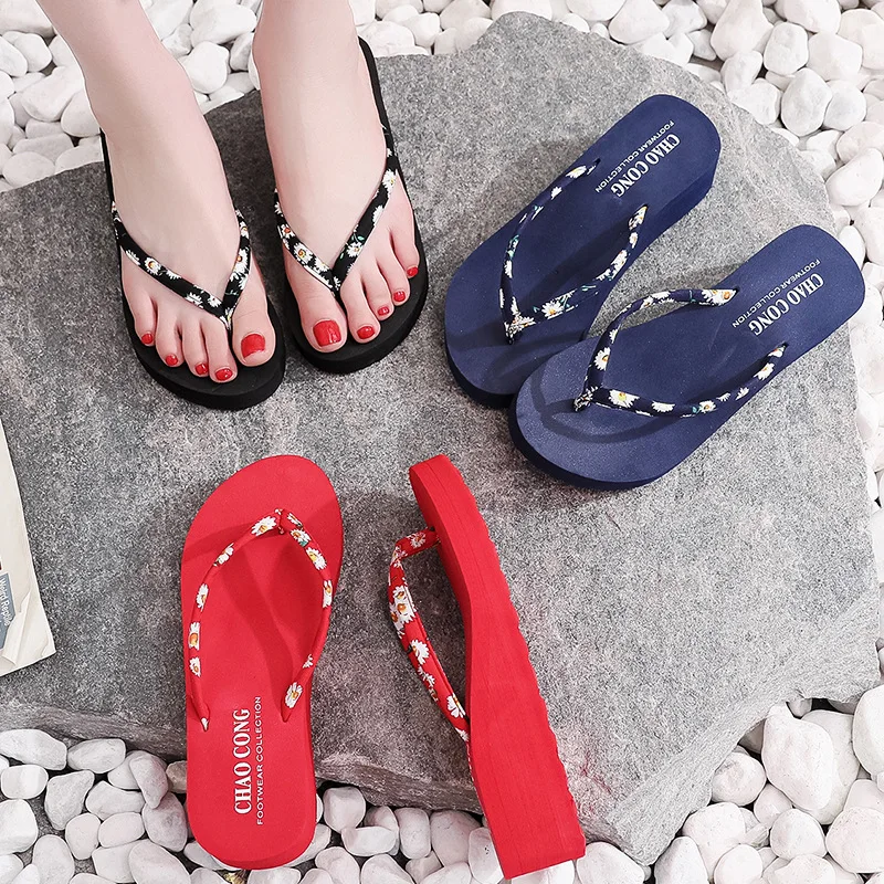

2022 New comfortable flip-flops high heels thick bottom casual fashion slippers women shoes woman heels slippers women