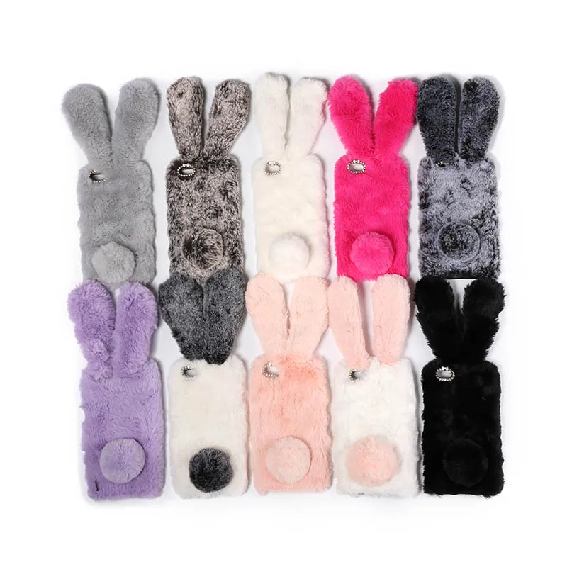 

Rabbit Ears Warm Fur Plush Back Cases For LG G2 G3 G4 G5 G6 G7 Q6 Q7 V10 V20 V30 V40 K82017 K10 2018 Hairy Soft Phone Case Funda